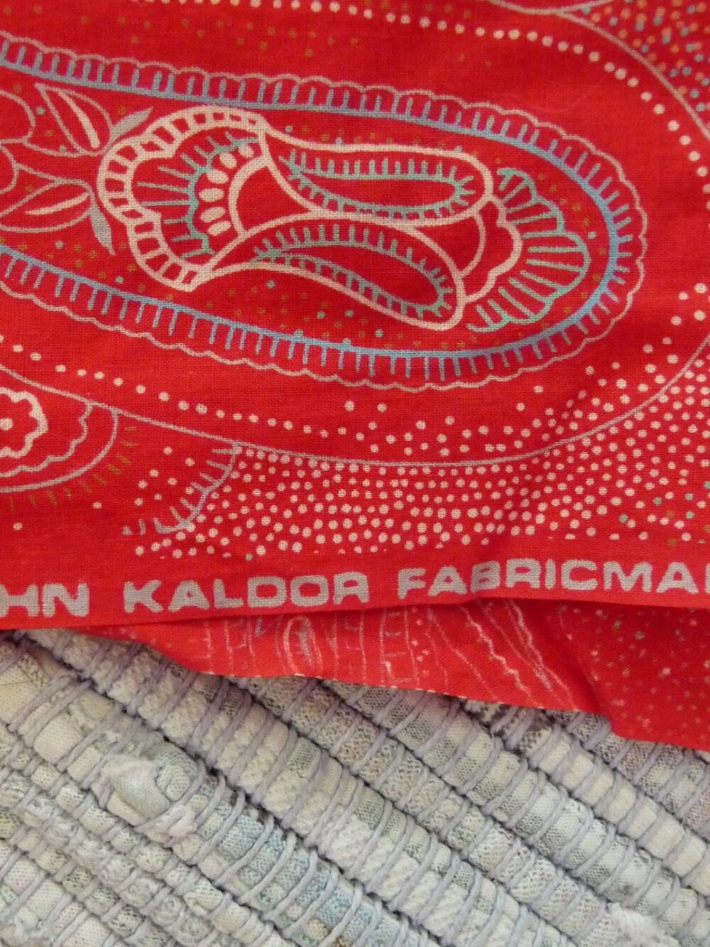 2 yds plus vintage John Kaldo printed cotton paisley lawn fabric cherry red